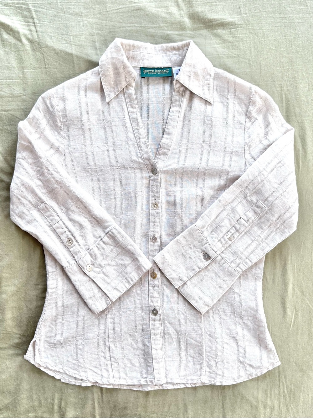 Harve Benard 3/4 Length Sleeve Button-up Shirt, Beige, Size S - Picture 2 of 6